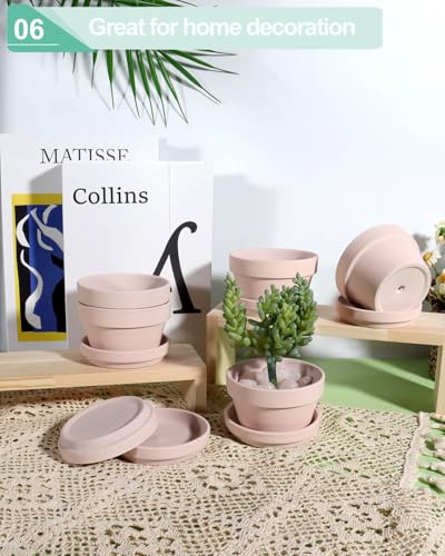 vensovo 4.5 Inch Pink Terracotta Succulent Pots with Saucers, 6 Pack - color: Pink, size: 4.5 Inch