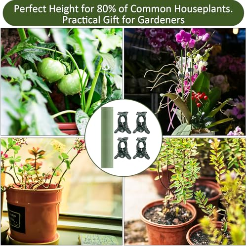 12 Pack Plant Support Stakes, 15.7 Inch Bendable Orchid Support Stakes, Heavy Duty Garden Sticks with 36pcs Plant Clips for Climbing Plants Monstera Orchid Tomato, Rustproof Green Coated Wire