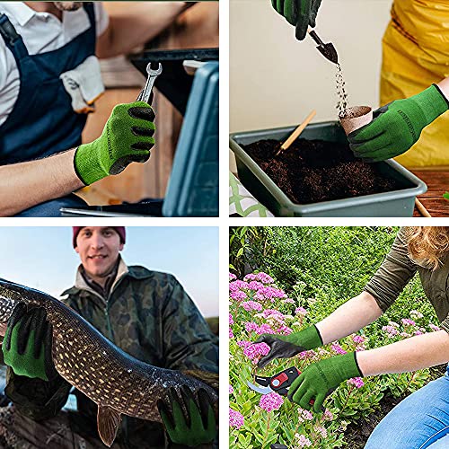 Bamboo Gardening Gloves - Ultra Grip, Nitrile Protective Coating Against Cuts Barehand Work Glove for Gardening, Fishing, Clamming, Restoration Work Thin Safety (Small)
