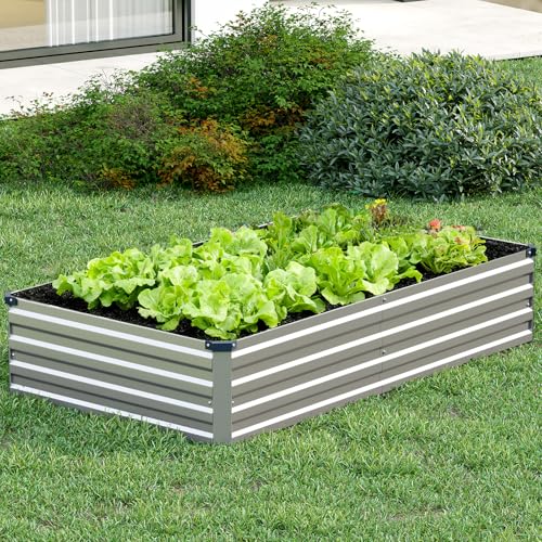 Vengarus 2PCS 8x2x1ft Galvanized Raised Garden Beds Kit,Planter Box Silver | Galvanized Steel, Rectangular Metal Planter Raised Beds, Vegetables, Herbs, Flowers, Easy Assembly, Rustproof Safe Backyard - color: Silver, size: 8x2x1FT(2PCS)