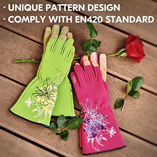 Vgo... 1-Pair Ladies' Synthetic Leather Gardening Gloves, Long Sleeves Gauntlet, Breathable & Grip Work Gloves, High Dexterity, Washable (Size L, Green, SL7445) - color: 1 Pair - Light Green, size: Women's Large