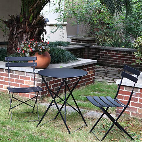 Grand patio 3-Piece Folding Patio Bistro Set Outdoor Porch Balcony, Black - color: Black