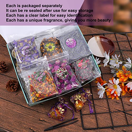 SACATR Dried Flowers, 50 Bags 100% Natural Dried Herbs Kit for Soap Making, Candle, Resin Jewelry Making, Bath, Nail - Include Rose Petals, Rosebuds, Lilium, Jasmine, Don't Forget Me and More - color: 50 Bags*10g