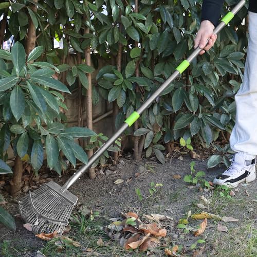WORKPRO Rakes, Small Leaf Rake with 73” Adjustable Long Handle | Narrow Metal Garden Rake with 25 Steel Tines, Heavy Duty Rust-Resistant Lawn Rakes for Yard, Flower Beds & Tight Spaces - size: 25 TINE