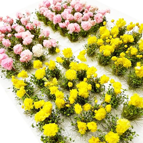 Woohome Flower Cluster Flower Vegetation Groups Grass Tufts Miniature Static Scenery for DIY Architecture Building Model Railway Train Diorama Garden Scenery Landscape Layout (Peony, Pink) - color: Peony