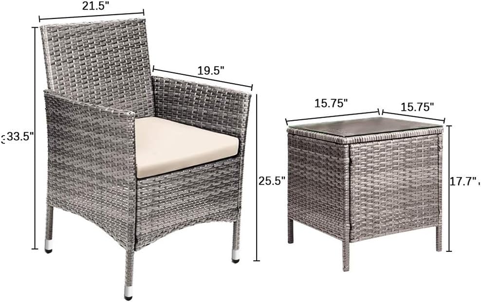Devoko 3 Piece Patio Furniture Set Outdoor Wicker Conversation (Pale Grey) - color: Grey/Beige
