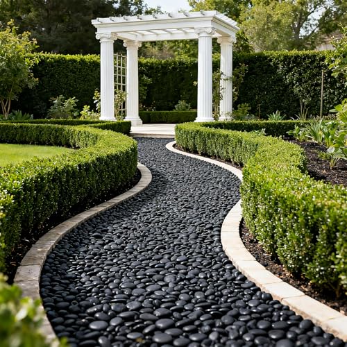 Onlyfire 10 lbs Natural Black Polished Pebbles, 1"-2" Decorative River Rock - size: 10 Pounds