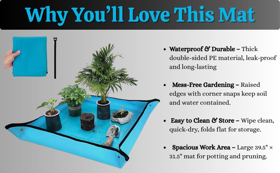 Buyohlic Repotting Mat for Indoor Plant Transplanting and Mess Control Waterproof Potting Mat, Square Planting Tray, Gardening Gifts for Plant Lovers