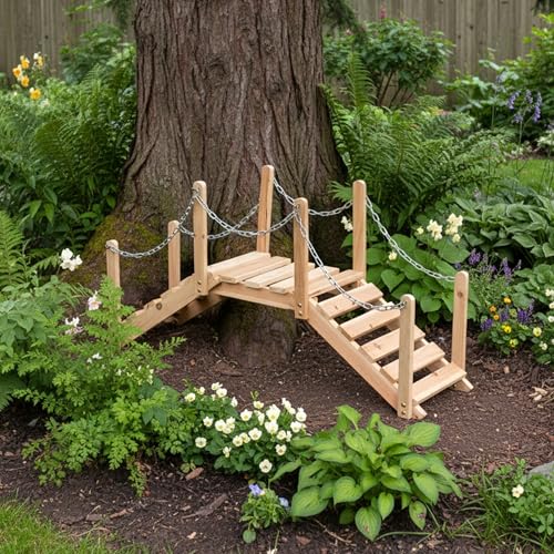 Shine Company 4963N Decorative Cedar Wood Garden Bridge with Side Rails, Natural