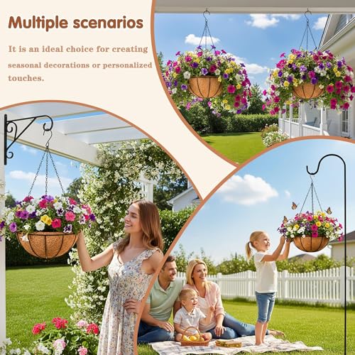 12 inch Metal Hanging Baskets For Plants Outdoor 4 Pack Round Metal Wire Hanging Basket Planter with Coco Fiber Liners Chain Round Wire Plant Holder for Garden, Patio, Deck, Porch Plants Flower Potss - size: 12 Inch, style: Watermelon
