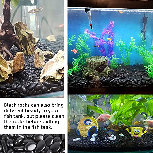 Black Pebbles for Plants 7lb Bulk Bag Aquarium Gravel 0.5"- 1" Decorative Polished Fish Tank Stone River Rocks - size: 7LB, style: Black