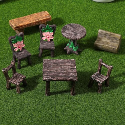 8 Pieces Miniature Garden Figurines Micro Table and Chairs Set