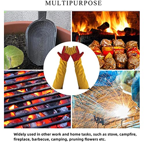 23.6 Inch Long Sleeves Leather Welding Gloves for Men, Heat Resistant Barbecue Stove Fire Gloves, Puncture Resistant Gloves for Garden and Animal Handling, Tool Gifts for Men Welders