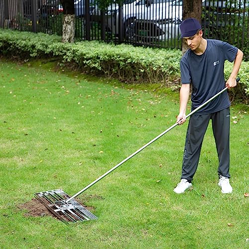 GreatBuddy Lawn Leveling Rake 30'' x 10", Heavy-Duty Stainless Steel Lawn Leveling Tool for Lawn, Soil, Sand, 78'' Extra Long Handle, Ideal for Yard, Garden - size: 30 Inch