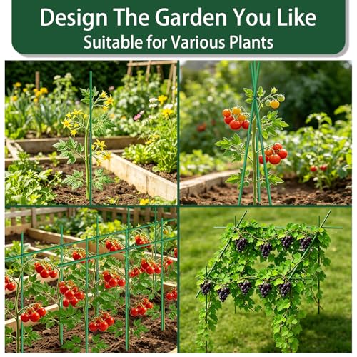 Garden Stakes 17Inch 20Pcs HOUNANG Adjustable Length Plant Support Stakes | DIY 4ft 5ft6ft7ft 8ft Fiberglass Plant Stakes for Gardening with14Connectors 50Ties for Indoor OutdoorPlants,Tomato,Vegetable - size: 17inch 20pcs