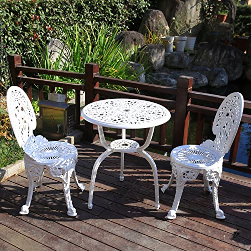 KAILI Patio Bistro Sets 3 Piece cast Aluminum Patio Furniture Outdoor Garden Metal Rust Proof Tables and Chairs White bisrto Set (Crown-White) - style: crown-white