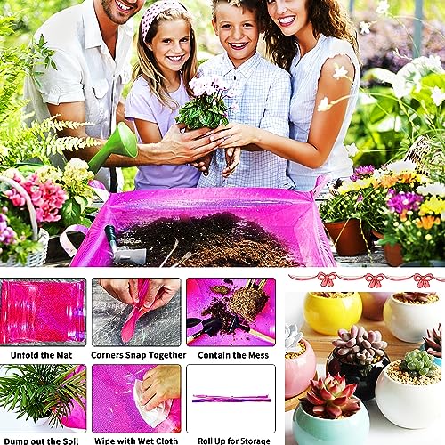 Kasepie Pink PVC Plant Repotting Mat, 19x27 Inch, Foldable Dirt Control Tray for Indoor Transplanting, Gardening Gift for Women and Men (Pink+Rectangle Pattern) - color: Pink+rectangle Pattern