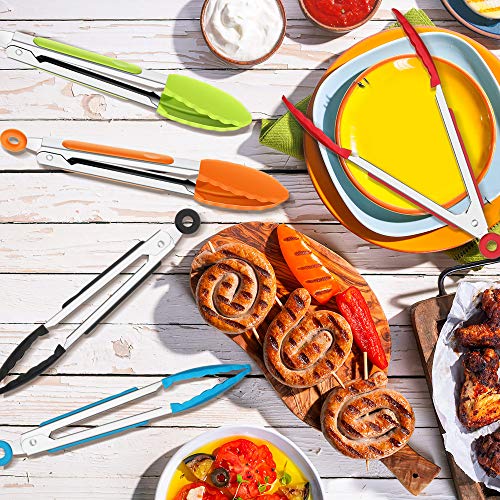 5 Pack Mini Small Tongs with Silicone Tips, 7 in