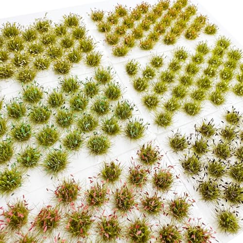 Cayway Miniature Grass Cluster, Static Grass Tuft Model Vegetation Groups for DIY Model Train Landscape Railroad Scenery Grass Tufts Flower (Withered Green and Red) - color: Withered Green and Red