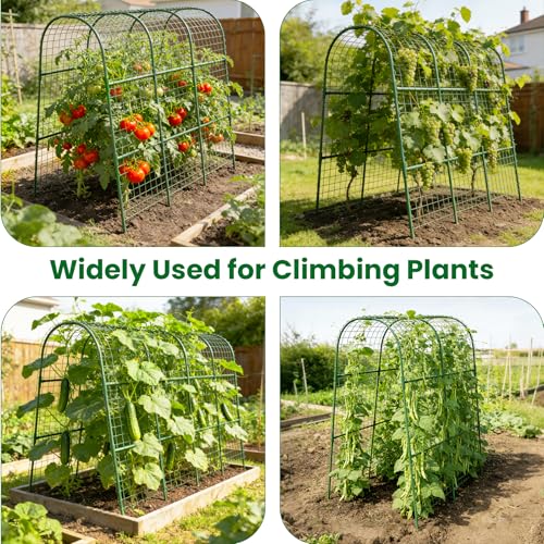 Cucumber Trellis for Raised Bed 48" L x 48" H U-Shape Garden Trellis for Climbing Plants Outdoor, Metal Arch Trellis for Vegetables, Plant Support for Tomato Pea Zucchini Grape Flowers - size: 120" Lx120" H
