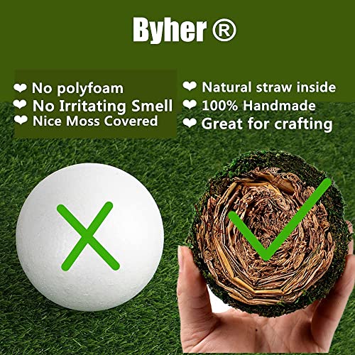 BYHER Moss Balls, 18 PCS Decorative Balls for Centerpiece Bowls - 6pcs 3.2" Natural Dried Balls+ 12pcs 2" Green Moss Balls Vase Bowl Filler (Set of 18) - size: Mix-Set of 18