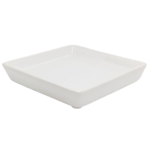 Square Ceramic Plant Saucer Tray 8 9 10 Inch White, 9.3" OD x8.3 ID x1.3 Deep, Sturdy Heavy Duty Glazed Planter Drip Flower pots with Catch Basin for Indoor Outdoor Plants(10" White) - color: White, size: 10" (1pack)