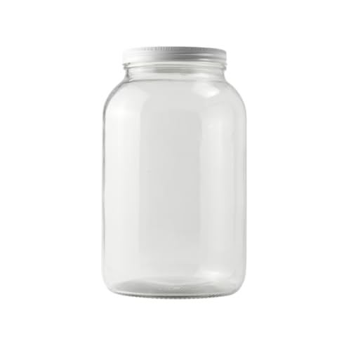 1 Gallon Glass Jar with Lid | Wide Mouth Container with White Metal Cap | Heavy-duty Glass Jars with Airtight Lid for kombucha, pickling, sourdough, fermentation and pantry storage | Food-grade - size: 1 Pack