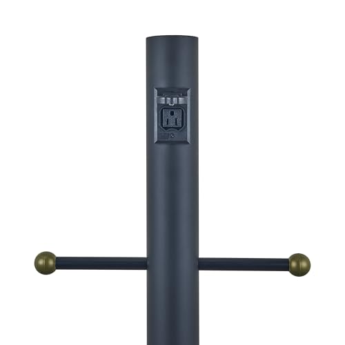 Design House Oakmont Outdoor Lamp Post, Integrated Outlet, Weather-Resistant, Powder-Coated Steel, 15.5-in. Plastic Cross-Arm, Easy Installation, Black, 3 in. Diameter x 80 in. H, 579714 | With Outlet, In Ground, Traditional, Steel, Lighting, 579714 - col
