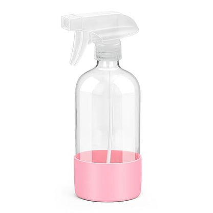 Glass Spray Bottles for Cleaning - 16 oz Spray Bottles with Silicone Sleeve - color: Pink