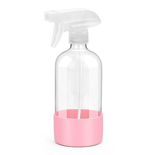 Glass Spray Bottles for Cleaning - 16 oz Spray Bottles with Silicone Sleeve - color: Pink