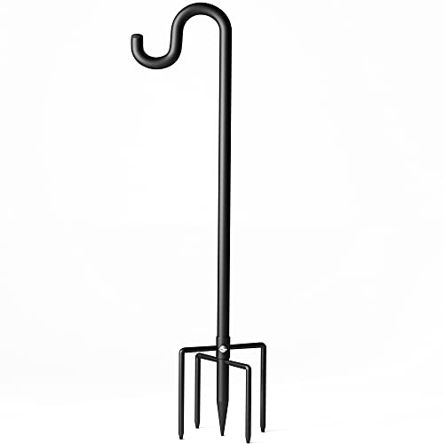 60" Shepherds Hooks for Outdoor, Extra Thick Bird Feeder Pole with 5 Prong Base, Adjustable Shepards Hook for Garden, Weddings, Hanging Plant - size: 60 Inch