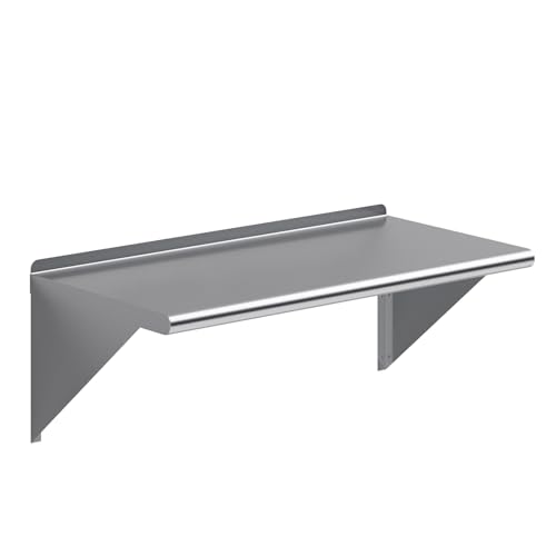 AmGood 18 in. x 36 in. Stainless Steel Wall Mount Shelf - NSF Certified, Commercial Grade, 18-Gauge - Holds up to 340 lbs - with Backsplash & Bullnose Edge for Kitchen, Restaurant, Garage - size: 18 in. x 36 in.
