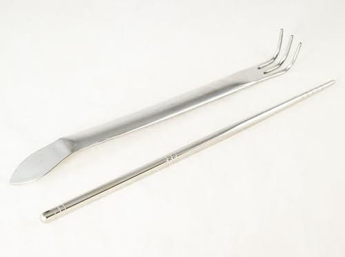 Japanese Stainless Bonsai Root Rake with Spatula + 9" Repotting Stick - Multi-Function Gardening Tool
