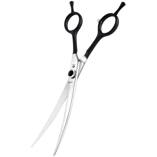 Curved Dog Grooming Scissors 7 Inch Pet Trimming Shears | Professional Safety Shears, Downward Curved Design, for Trimming Face and Paws, for Dogs and Cats, Sharp & Precise, Black - color: Black-7in