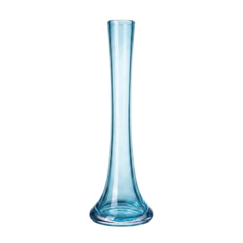 Glacier Blue Glass Bud Vase, 9.8 Inch Tall Round Bottom Floral Container for Wedding Party Home Office Decor, 1 Piece (Glacier Blue) - color: Glacier Blue