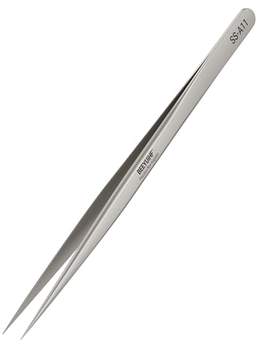 Precision Tweezers, Non-Magnetic Tweezers, 302 Stainless Steel Fine Tip Straight Long Tweezers for Craft, Electronics, Jewelry-Making, Industrial Tweezers HRC40~45° (Long)