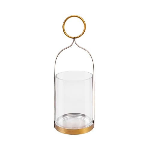 6" Wide Handmade Sturdy Glass Cylinder Jar with Metal Stand in Antique Brass, Display Glass Container for Candles and Plants, Hurricane Lantern, Candle Holder, Industrial, Farmhouse, Outdoor - size: 6"