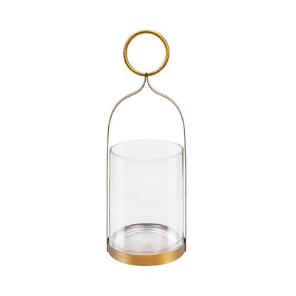 6" Wide Handmade Sturdy Glass Cylinder Jar with Metal Stand in Antique Brass, Display Glass Container for Candles and Plants, Hurricane Lantern, Candle Holder, Industrial, Farmhouse, Outdoor - size: 6"