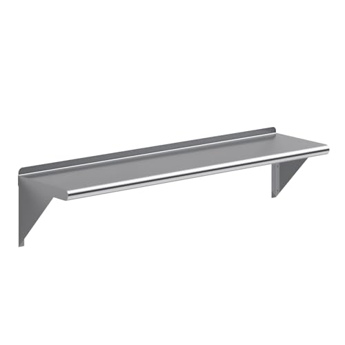 AmGood 12 in. x 48 in. Stainless Steel Wall Mount Shelf - NSF Certified, Commercial Grade, 18-Gauge - Holds up to 250 lbs - with Backsplash & Bullnose Edge for Kitchen, Restaurant, Garage - size: 12 in. x 48 in.