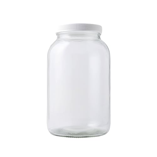 1 Gallon Glass Jar with Lid | Wide Mouth Container for Fermentation | Heavy-duty Large Glass Jar with Lid for canning, pickling, kombucha and food storage | BPA-free airtight cap and grommet