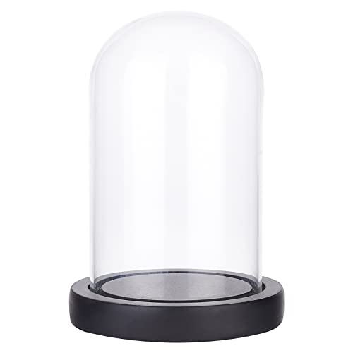 NBEADS Eternal Flower Glass Display Dome Cloche, Glass Display with Wood Pedestal Bell Jar Cloche for Valentine's Day Mother's Day Flower Decorations Crafts, Black Base