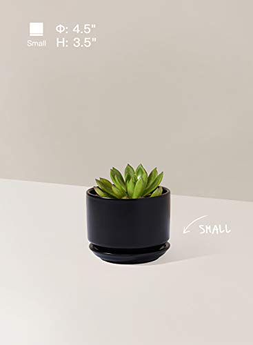 LE TAUCI Ceramic Plant Pots, 4.3+5.3+6.8 inch, Set of 3, Planters with Drainage Hole and Saucer, Indoor Flower Pot with Hole Mesh Pad, Gifts for Mom, Black - color: Black