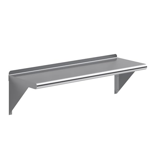 AmGood 12 in. x 36 in. Stainless Steel Wall Mount Shelf - NSF Certified, Commercial Grade, 18-Gauge - Holds up to 230 lbs - with Backsplash & Bullnose Edge for Kitchen, Restaurant, Garage - size: 12 in. x 36 in.