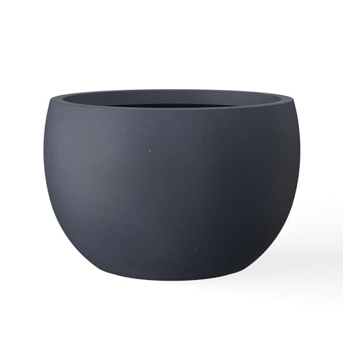 Kante Accent Round Bowl Charcoal Concrete Planter 15.7" Dia, Outdoor | Rubber Plug for Indoor, Drainage for Garden, All-Weather Cement Flower Pot, Handcrafted, Anti-Frost & UV, Modern Home Decor - color: Charcoal, size: 15.7" d