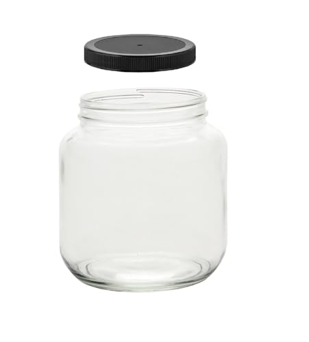 North Mountain Supply 1/2 Gallon Glass Jar Wide Mouth with Black Plastic Lid - USDA, BPA-Free, Made in the USA - for Fermenting, Storing, Canning, and Much More!