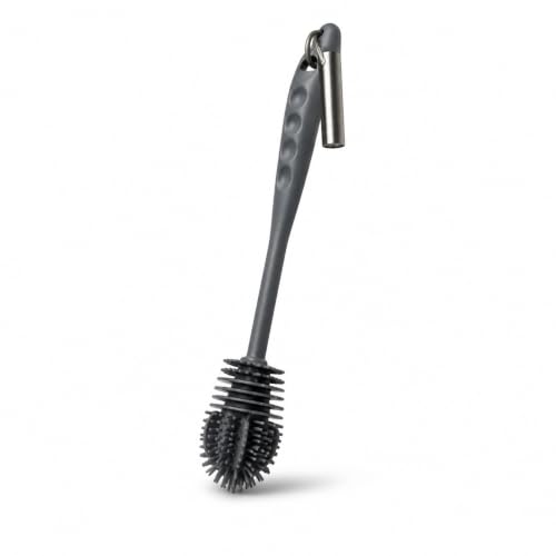 Extra Long Handle Bottle Cleaning Brush, Flexible Soft Bristle Brush for Narrow Neck Flasks, Tumblers and Glassware (Gray) - color: Gray