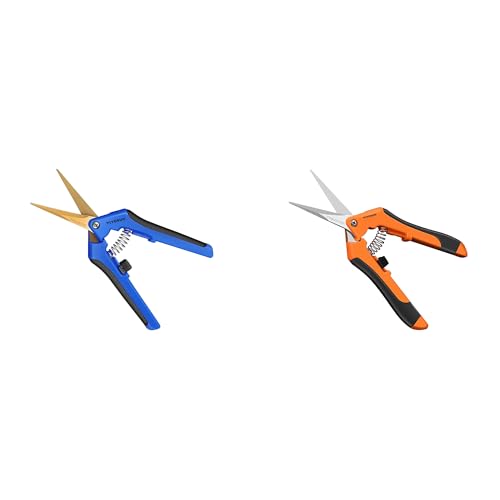 VIVOSUN Curved Gardening Scissors 6.5 Inch Hand Pruner Shear with Titanium Coated Blades 2-Pack, Blue and Orange