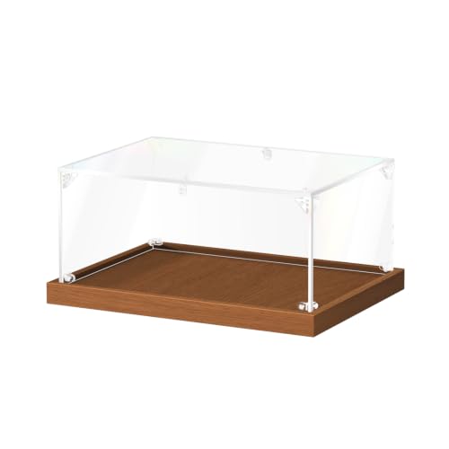 JUJOMAT Acrylic Display Case for Collectibles, Clear Box 14x10x6 in, Walnut - color: Walnut, size: 14 x 10 x 6 inches