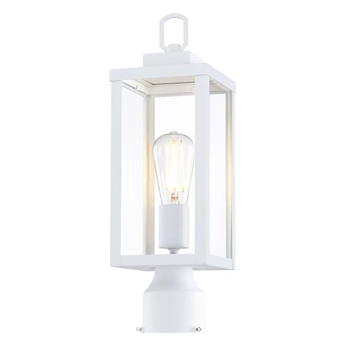 Outdoor Post Light Fixture, Tempered Glass, White, 1 Pack | Exterior Pole Lantern for Yard Garden Pathway, Waterproof Rustproof Galvanized Metal, E26 Socket, 60W Max - color: White, size: 1pk