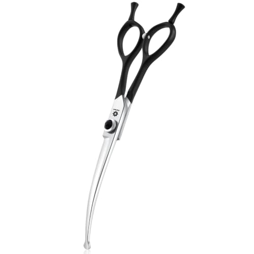 Round Dog Grooming Scissors - Downward Curved Dog Shears for Trimming Face and Paws, Safety Round Tip Shears for Pet Cats, Professional Pet Grooming Scissors Black 6.5" - color: Black-6.5in
